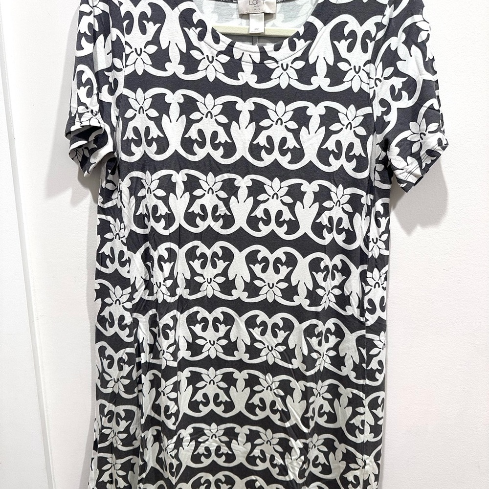 Floral Patterned Grey and White Women's Dress